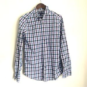 GAP Mens Medium Purple Blue Plaid Slim Fit Long Sleeve Button Up Shirt MM11